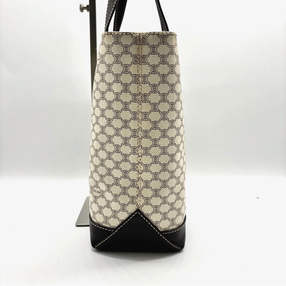 CELINE Tote Bag Macadam PVC Leather White Brown Vintage - Picture 4 of 14